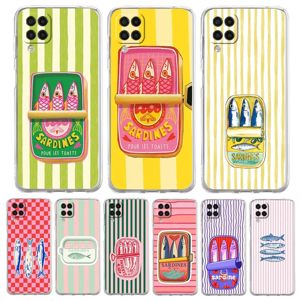 Phone Case For Samsung A17 A15 A13 A51 A71 A41 A07 A05S A35 A55 A23 A25 A33 A53 A73 A57 A37 5G Cover Cute Sardine Fish Striped