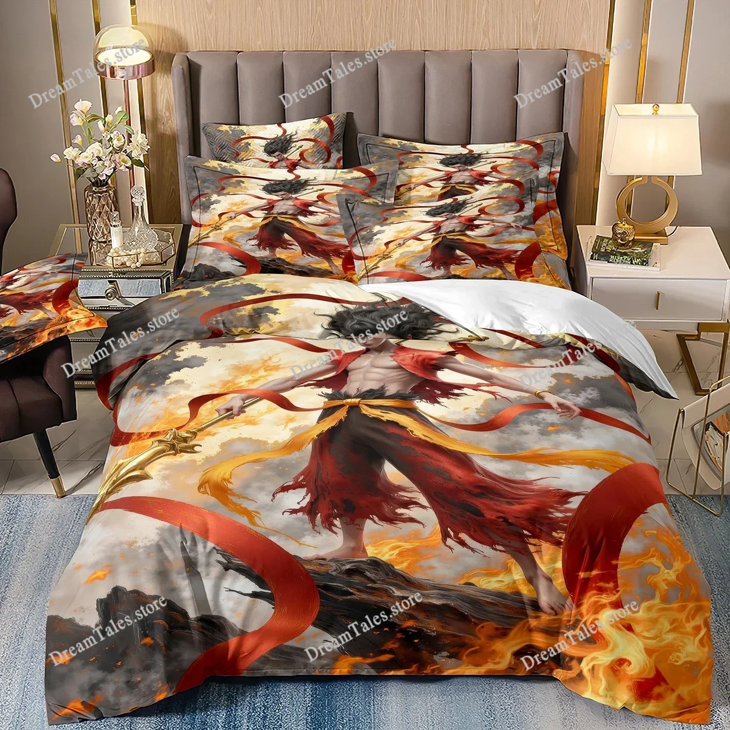 

Chinese Animated Films Ne Zha 2 Anime Duvet Cover Set, Anime Home Textile Microfiber Bedding Set 3D Digital Printing Set029