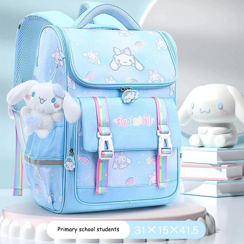 New Sanrio Kawaii Cinnamoroll Schoolbag Primary School Girls Cartoon Anime Lightweight Protection Shoulder Backpack Kids Gifts