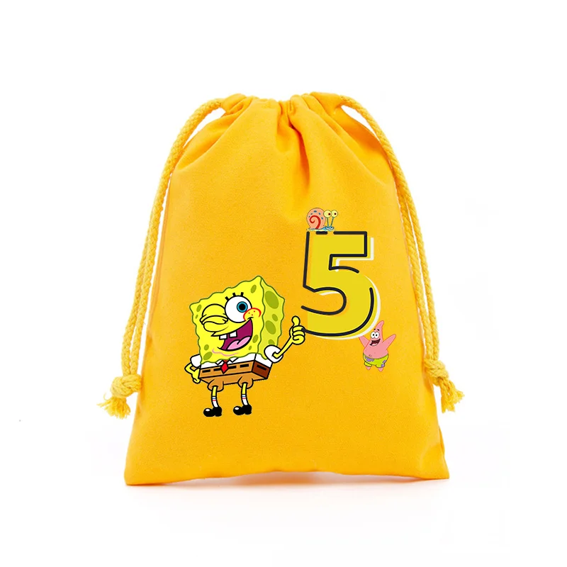 SpongeBob SquarePants Present Bag Large Drawstring Bags Number Print Character Pattern Pouch Capacity Portable Stretch Boy Girl