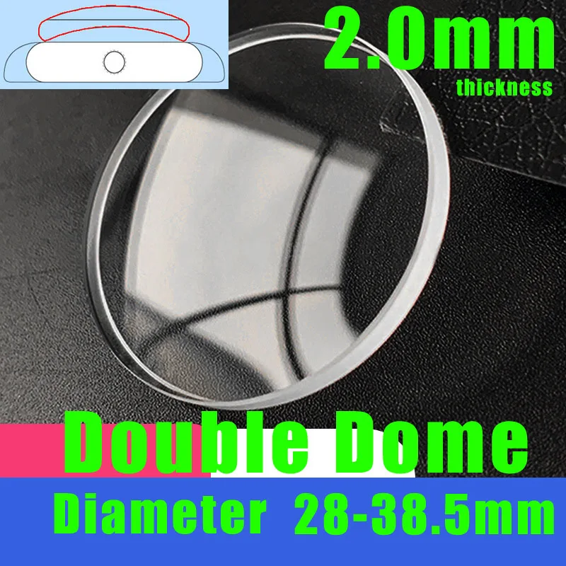 Double Dome jam tangan bulat 2.0mm, alat perbaikan Mineral lensa jam tangan mekanis Quartz kaca pengganti 28mm hingga 38.5mm