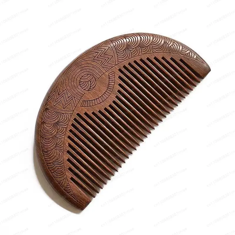 Sandalwood half moon comb, black and gold sandalwood small sun moon comb, smooth hair massage scalp wooden half moon comb
