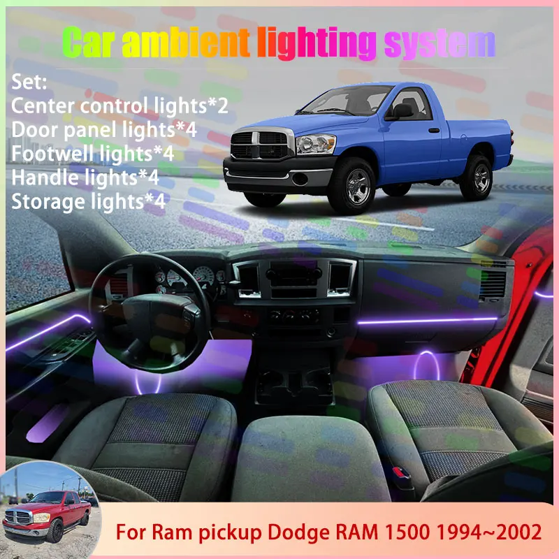 

Для Ram Pickup Dodge RAM 1500 MK2 BR BE 1994 ~ 2002 2/18 в 1, автомобильная атмосферная лампа, RGB абажур, ансамбль, стример, атмосферный набор