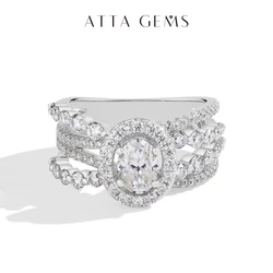 ATTAGEMS Oval Cut 1.0CT Moissanite Rings Full D VVS1 Diamond S925 Sterling Silver for Women Engagement Bride Jewelry Luxury Gift