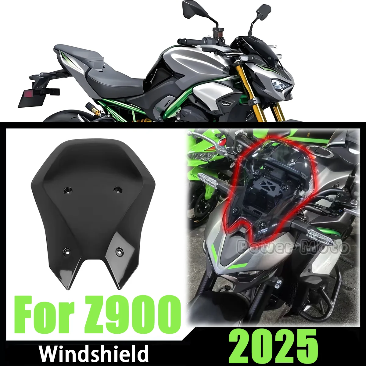 

For Kawasaki Z900 SE Z 900 2025 Motorcycle Acrylic Windshield WindScreen Smoke Black Transparent Screen Accessories