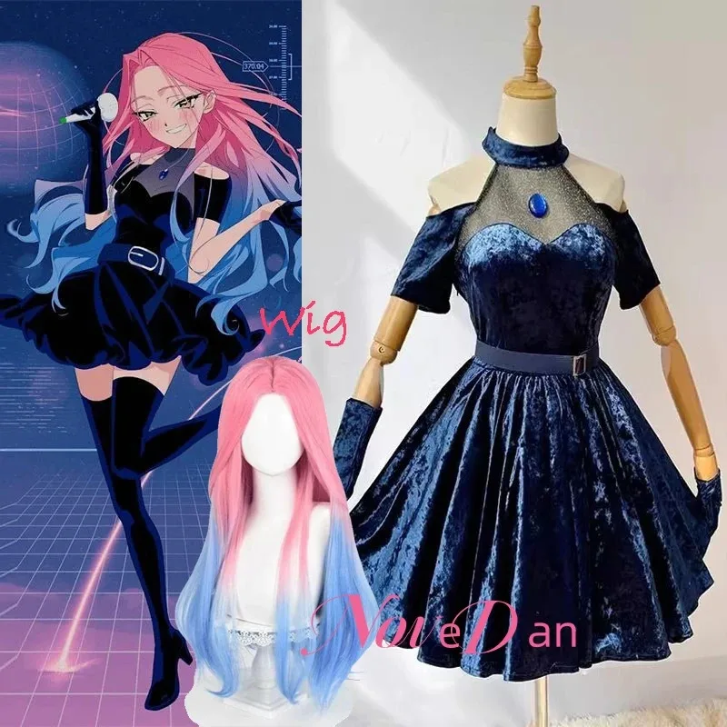 

Anime Alien Stage Cosplay Mizi Wig Pink Gradient Blue Purple Long Hair Women Sexy Dress Halloween Party Cosplay Costume