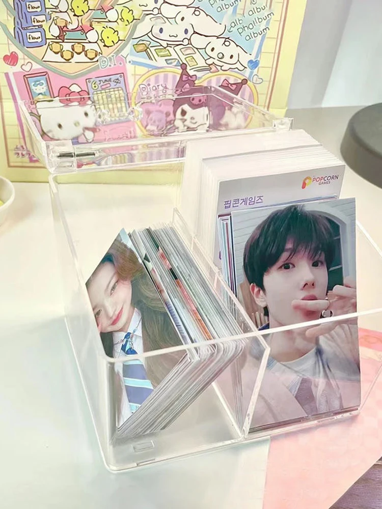 MINKYS Kawaii Hot Transparent Kpop Photocard Storage Box Photo Card Collection Organizer Box School Stationery