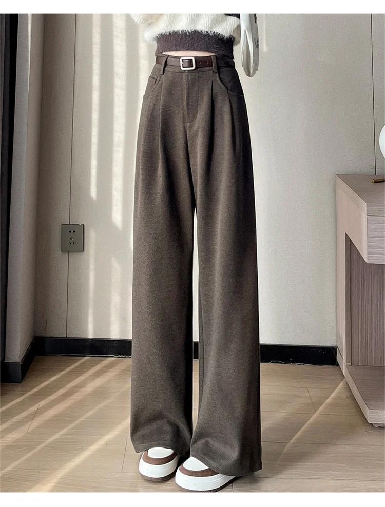 2023 Autumn and Winter New Wool Blended Wide-Leg Pants Straight Mopping Pants High Waist Slim Lengthened Casual Pants for Women