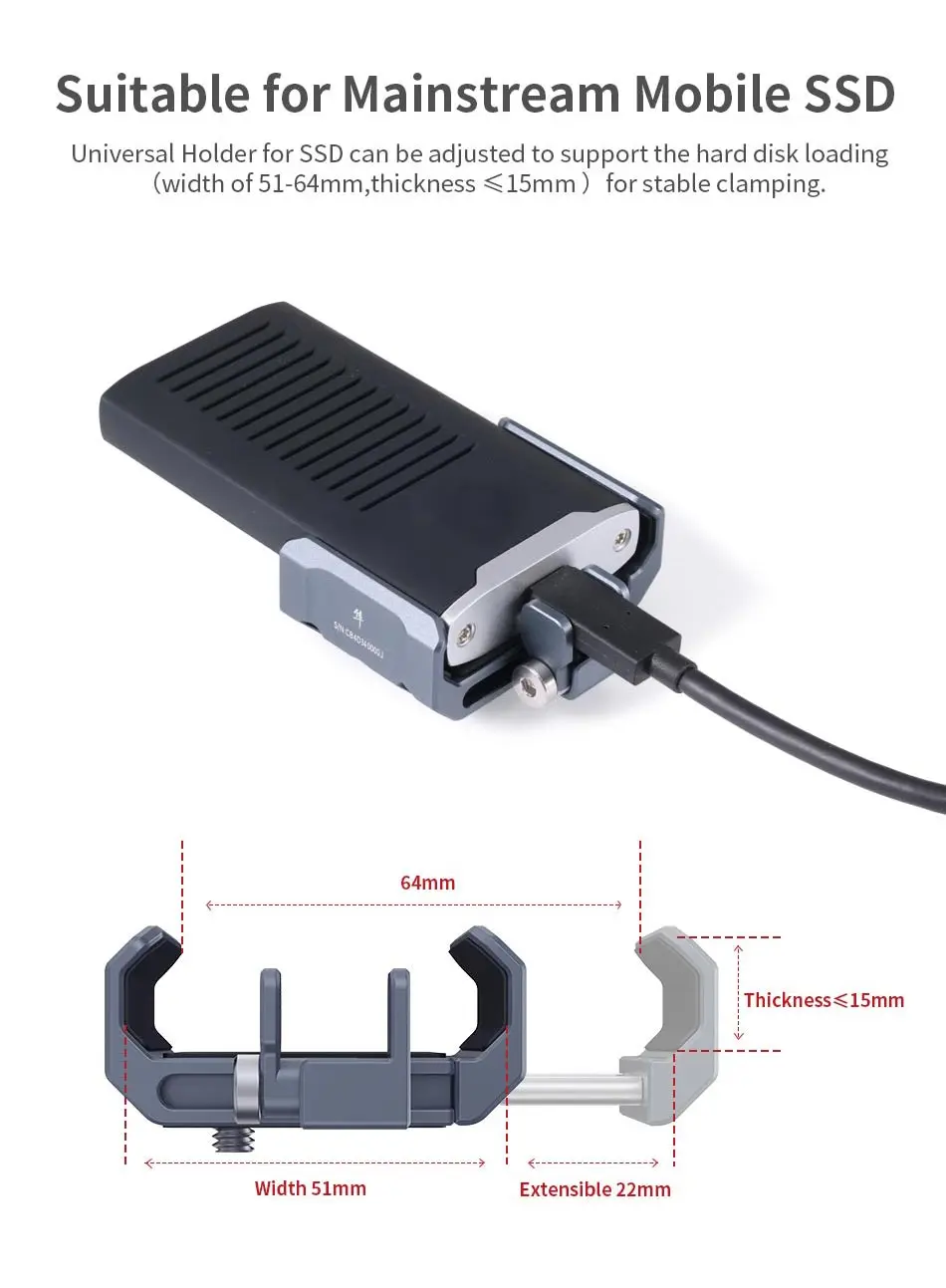 FALCAM SSD Mount Universal Holder for Samsung T5/T7/T9 SSD SSD for BMPCC 4K/6K/6K Pro Quick Release Clamp with Cold Shoe