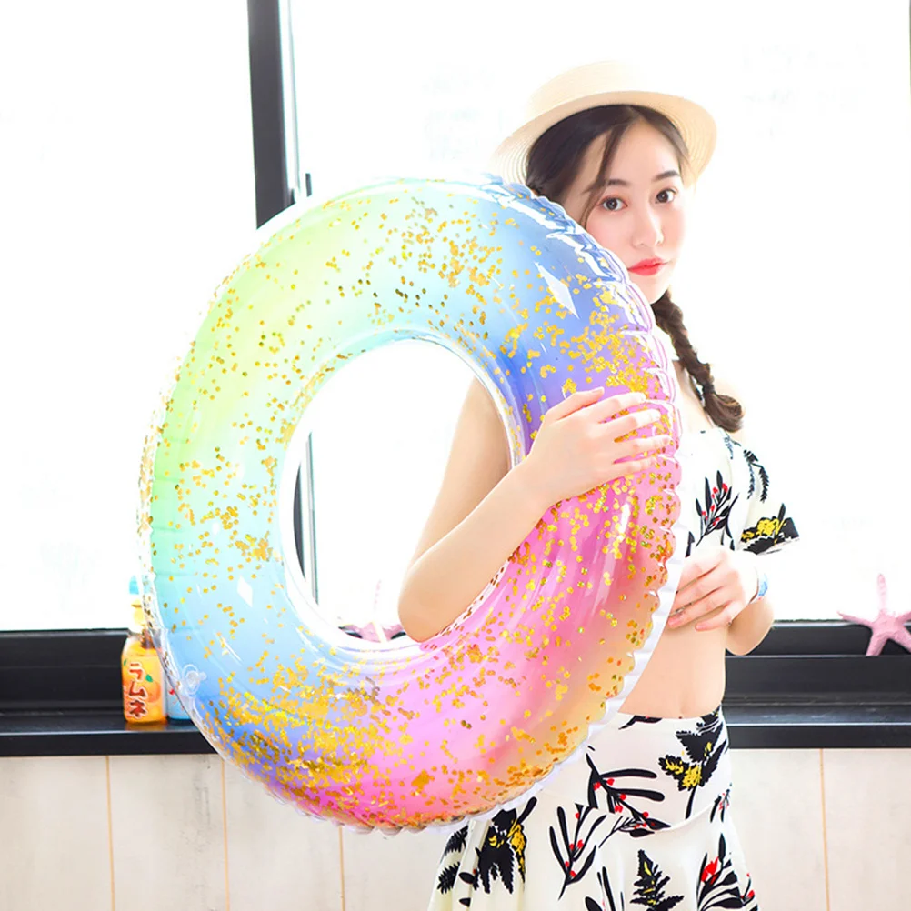 ห่วงยางว่ายน้ำสีรุ้งแบบโปร่งแสงสำหรับเด็กอายุ 2-4 ปี สำหรับสระว่ายน้ำ ของเล่นฤดูร้อน สำหรับงานปาร์ตี้ 1 ชิ้น