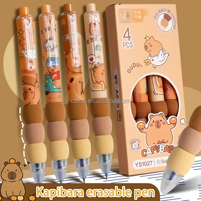 

4Pcs Cartoon Cute Capybara Erasable Gel Pens Kawaii Smooth Elegant Neutral Pens Quick-Drying Writing Aesthetic School Stationery