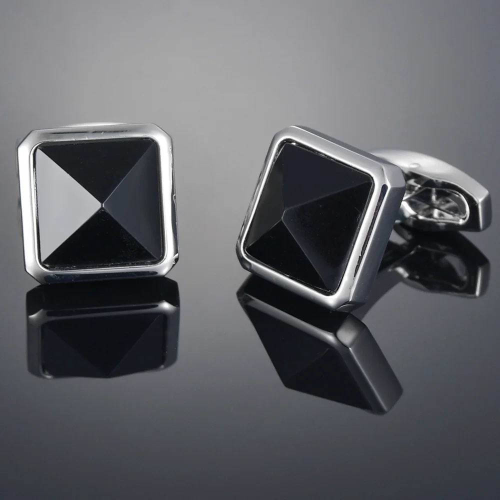 New Trendy Black Stone Silver Color Cufflinks For Mens Business Suit Fashion Jewelry High Quality Male Shirts Cuff Buttons