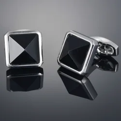 New Trendy Black Stone Silver Color Cufflinks For Mens Business Suit Fashion Jewelry High Quality Male Shirts Cuff Buttons