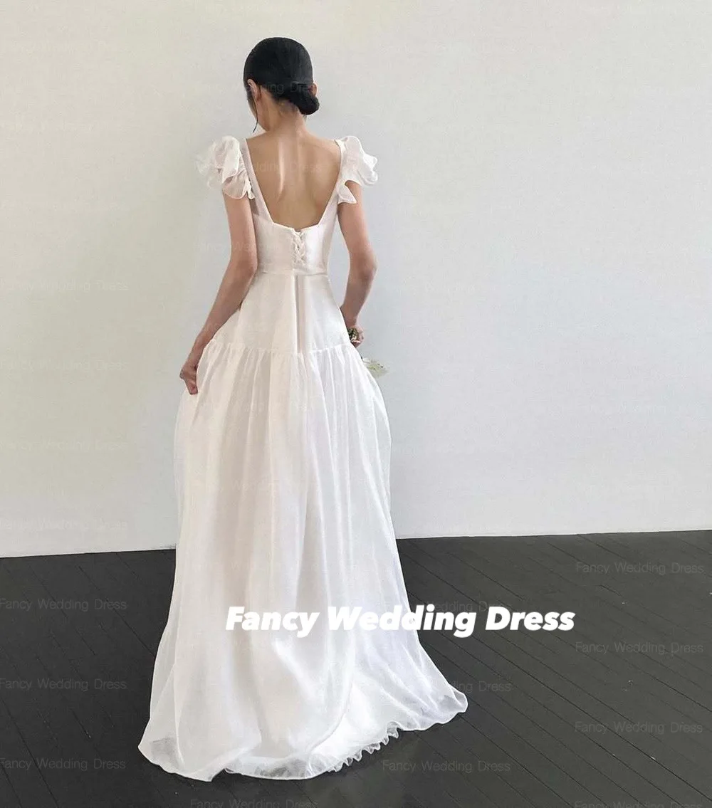 Fancy Graceful O Neck Wedding Dress A Line Korea Women Soft Satin Bridal Gown Backless Corset Customized
