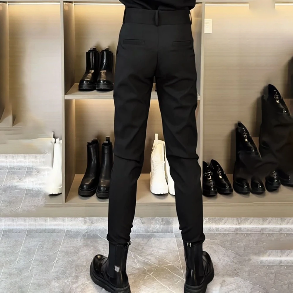 Men Slim Leggings Biker Leggings Streetwear British Fashion Youth Nightclubs Male All-Match Martin Boots Trousers Men'S Clothing