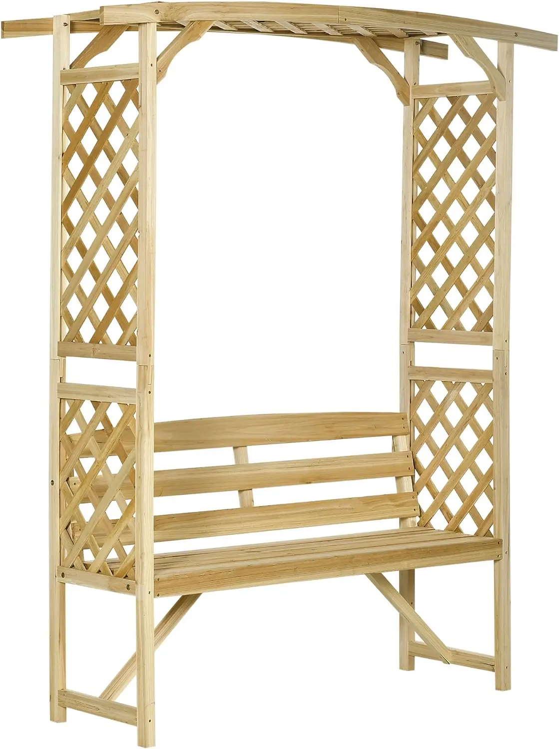 Arbor Arch Garden Bench com Pérgola, 2 Ramos, 3 Assentos, Banco de madeira natural ao ar livre para videiras, Plantas de escalada