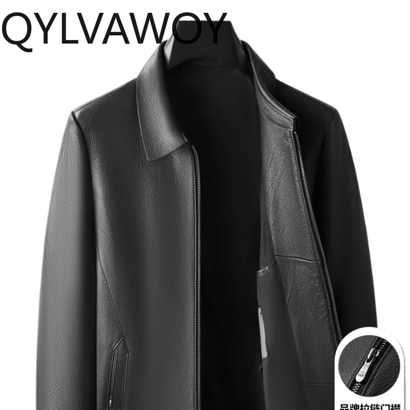 

QYLVAWOY осенне-зимняя новая мужская кожаная куртка из натуральной козьей кожи, деловая верхняя одежда с лацканами для среднего возраста кожаная куртка LJ2654