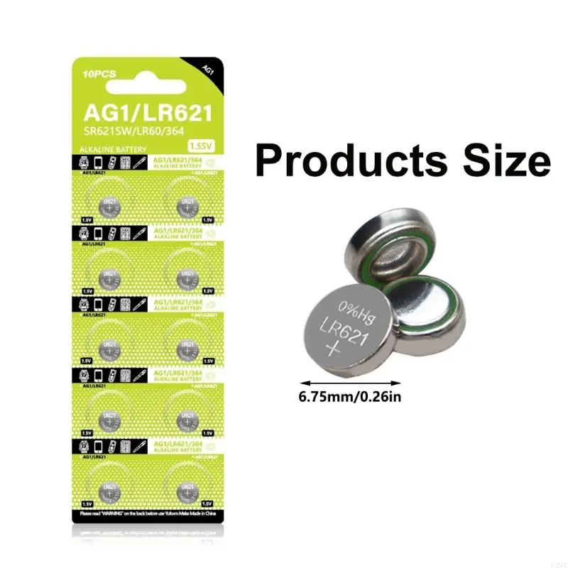 U2JE 10PCS AG1 Button Cell Batteries 1.55V LR621 LR60 SR621SW SR60 SR60L SR60 L621 CONIN COON PLUSTION FOR WATCH
