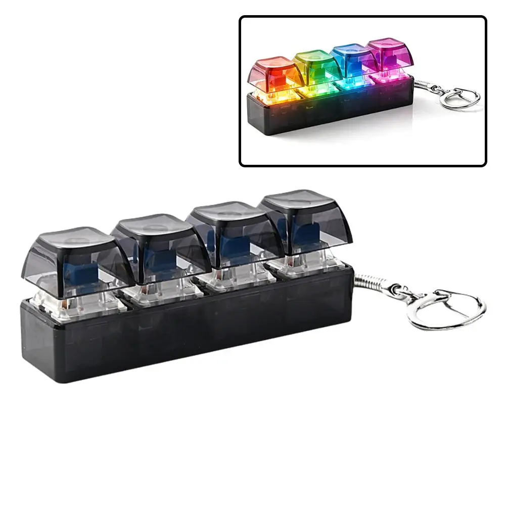 4-toetsen transparant pc-toetsenbord sleutelhanger oplichtend fidget toy stressverlichter klikker bureaudecoratie cadeau voor volwassenen en kinderen