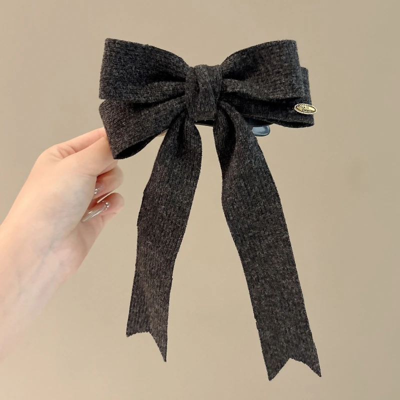 Strick-Haarspange im koreanischen Stil mit Satinschleife – minimalistische Krallenklammer für dünnes Haar, halbhohes Frisur-Accessoire für Frauen – Detail 8