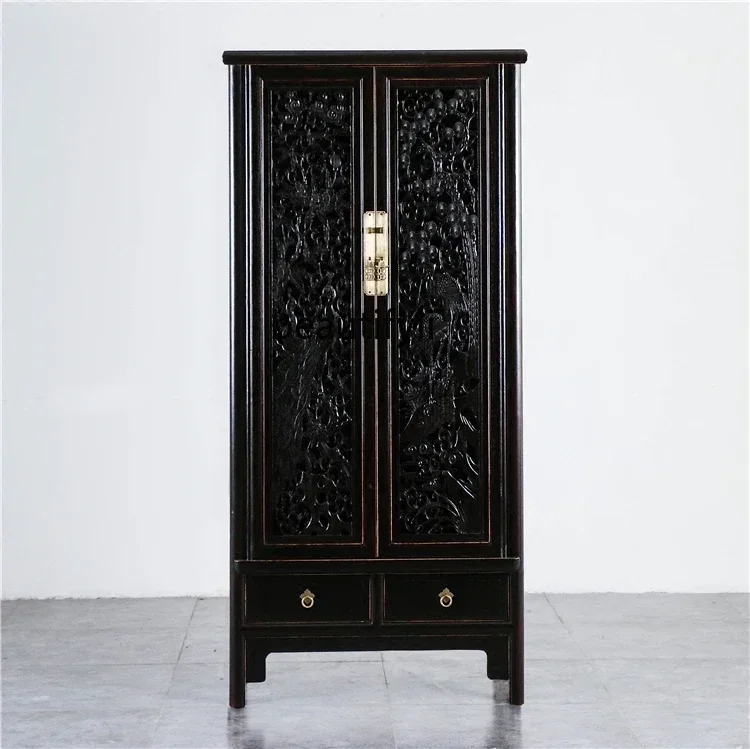 

Ljy LNew Chinese Style Carved Elm Bookcase Antique Solid Wood Hollow Carved Locker High Shoe Cabinet Camphor Cabinet