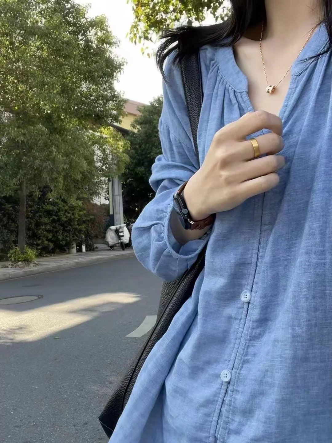 Retro Japanese Blue V-Neck Long Sleeve Women's Shirt Summer Lazy Style Outerwear Sun Protection Loose Cover-Up Top
