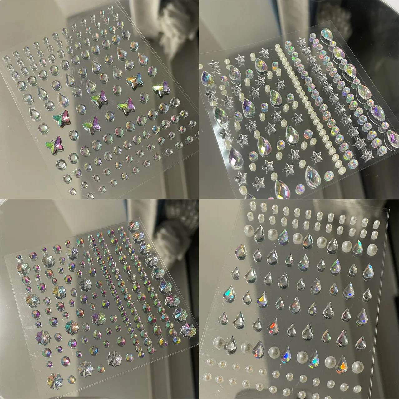 3D Sparkle Crystal Diamond Stickers DIY Phone Face Stars Water Droplet Shape Pearl Rhinestones Makeup Stickers