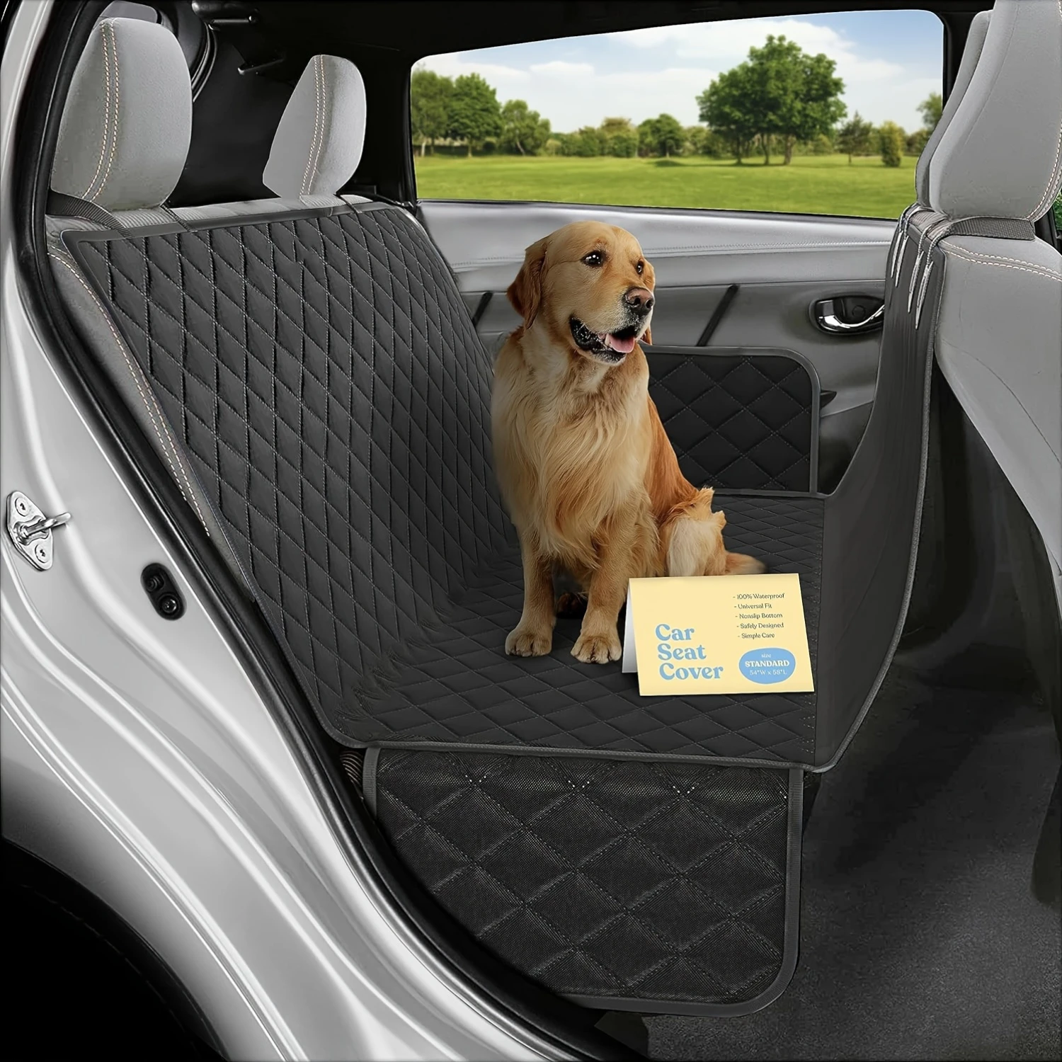 

Waterproof Dog Car Seat Cover - Scratch Resistant Hammock for Back Seat - Heavy Duty 600D Polyester - Universal Fit Nonslip Pet