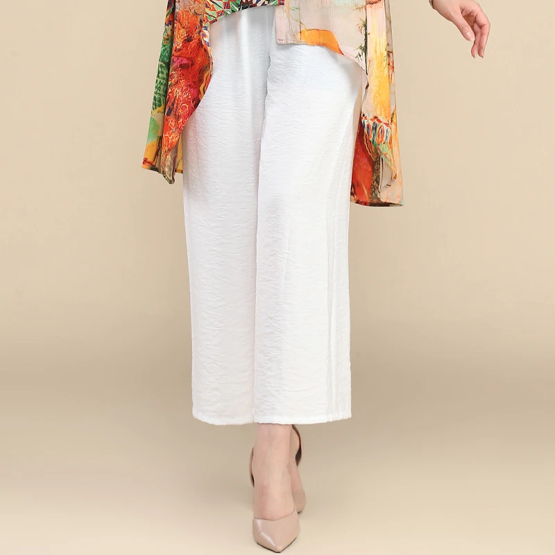 

Летние тонкие широкие брюки-мом из хлопка и льна, укороченные, новый стиль, повседневные, для женщин среднего возраста, белые, свободного кроя