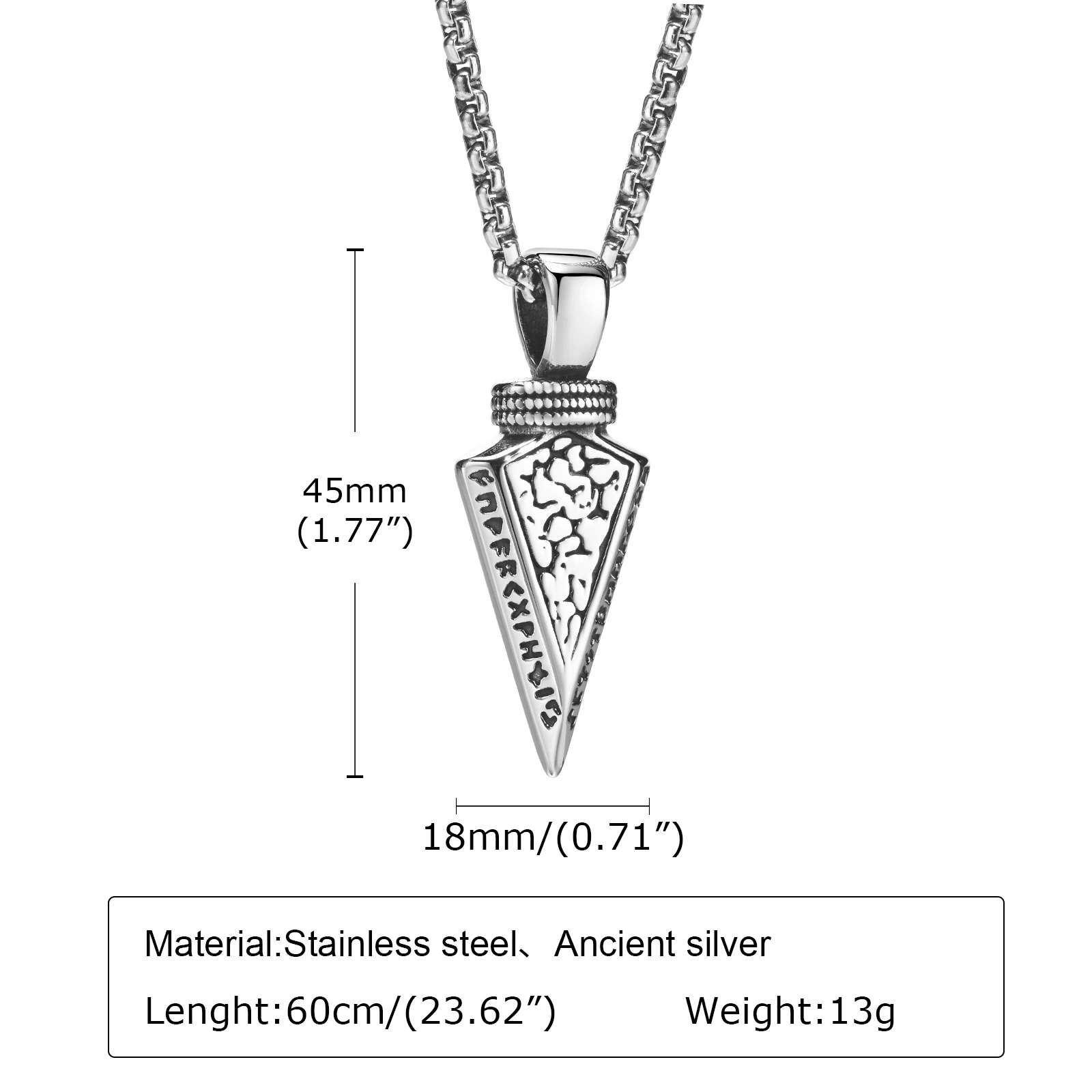 Vnox Cool Spear Head Necklaces for Men, Stainless Steel Arrow Pendant with Box Chain, Viking Vintage Male Collar