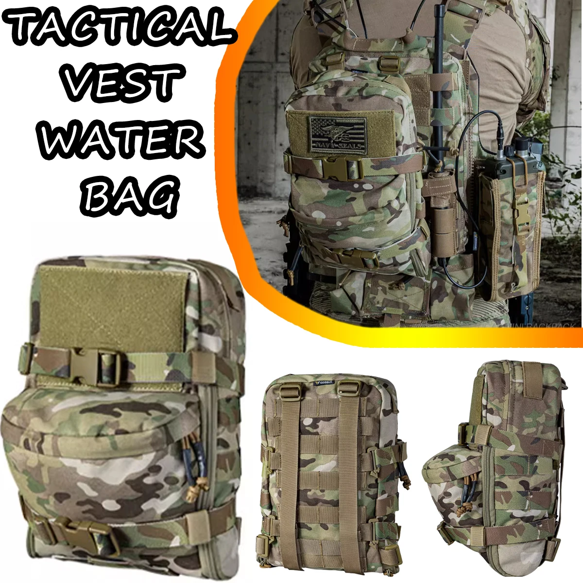 

Nylon MOLLE Tactical Reservoir Bag Lightweight mobile chest-mounted utdoor Water Bag for Camping Hiking Sports Backpack