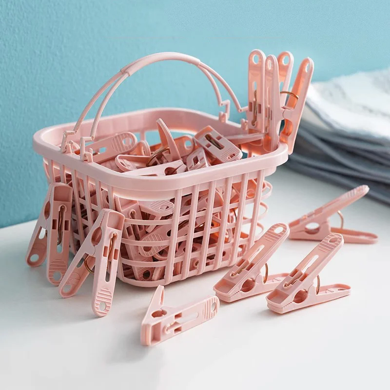 30Pcs Plastic Clothes Pegs Laundry Clothespin Clothes Pins Storage Organizer Quilt Towel Clips Spring With Basket Cabides Hanger