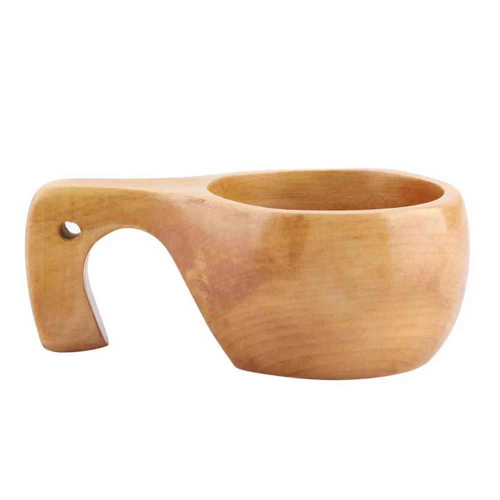 Hand Wash Suggested 200ml Coffee Mug Solid Wood Smooth Polished Tea Cup Side Handle Wood Grain Texture Coffee Cup Cafe Table