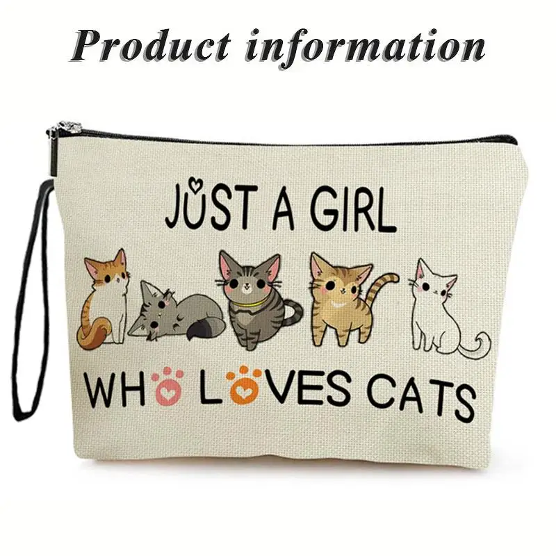 

1Pc Whimsical Cat Makeup Bag Compact Travel Cosmetic Case with Adorable Design, Durable Zipper Pouch and Portable Size 17x25cm