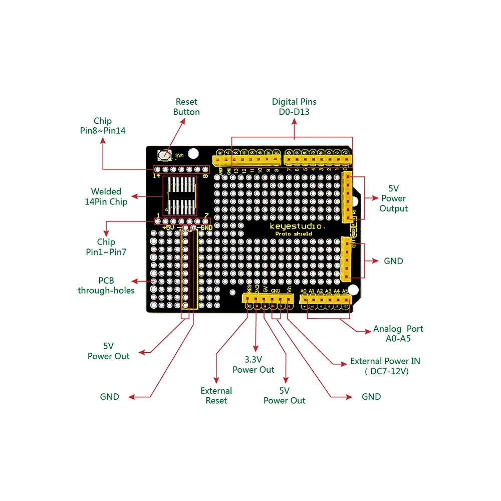 Keyestudio 170 Breadboard Protoshield/Expansion Board V5 Shield for Arduino UNOR3 Projects