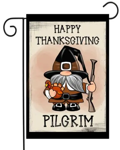 Happy Thanksgiving Pilgrim Garden Flag * Double Sided *Quality