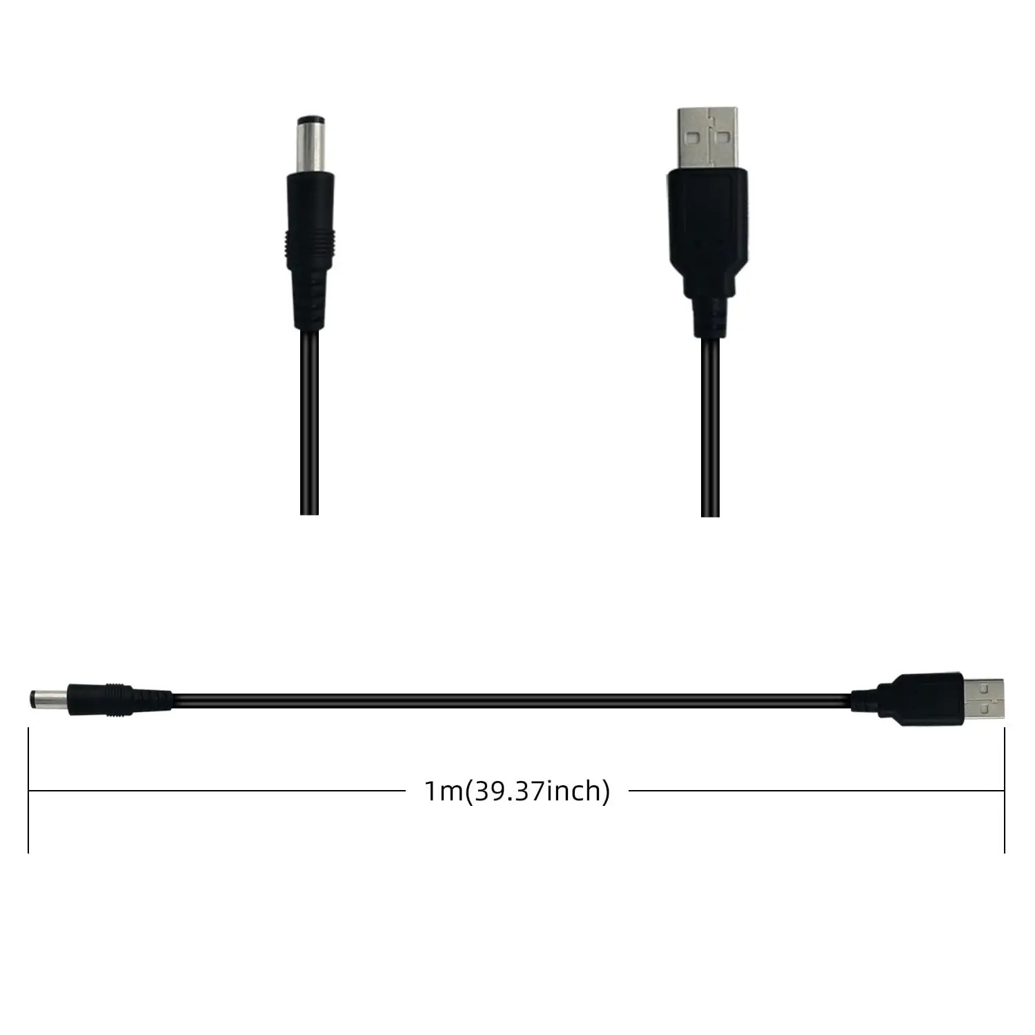 USB to DC 5.5x2.1mm Power Cable, Pure Copper Core, 24AWG Solderless Extension Cord for CCTV Camera Router LED Strip Lights