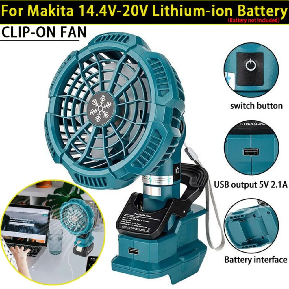 

Portable Clip on Fan for Makita 18V lithium Battery 3 Energy Efficient Speed Settings for Bedroom,Outdoor,Camping and Job Site