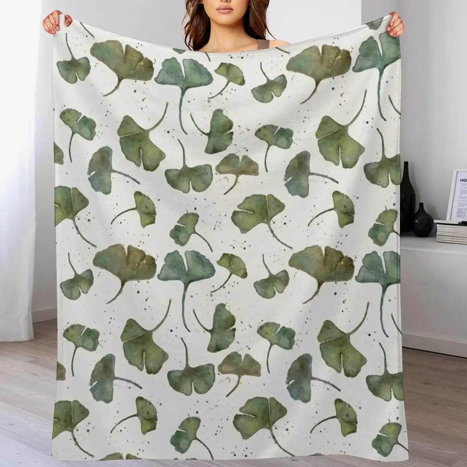 

Ginkgo Leaves in Watercolor Throw Blanket All Season Lightweight Soft Blanket for Bed