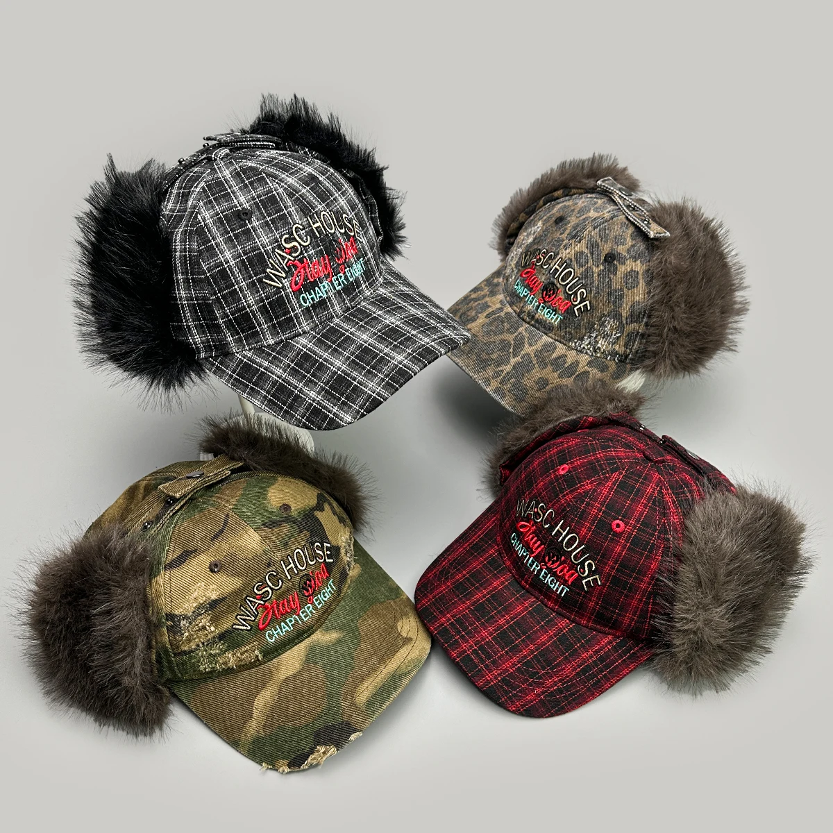 

Camouflage Leopard Print Letter Embroidery Baseball Hats New Men Women Sunshade Plaid Warm Outdoor Versatile Retro Bomber Caps