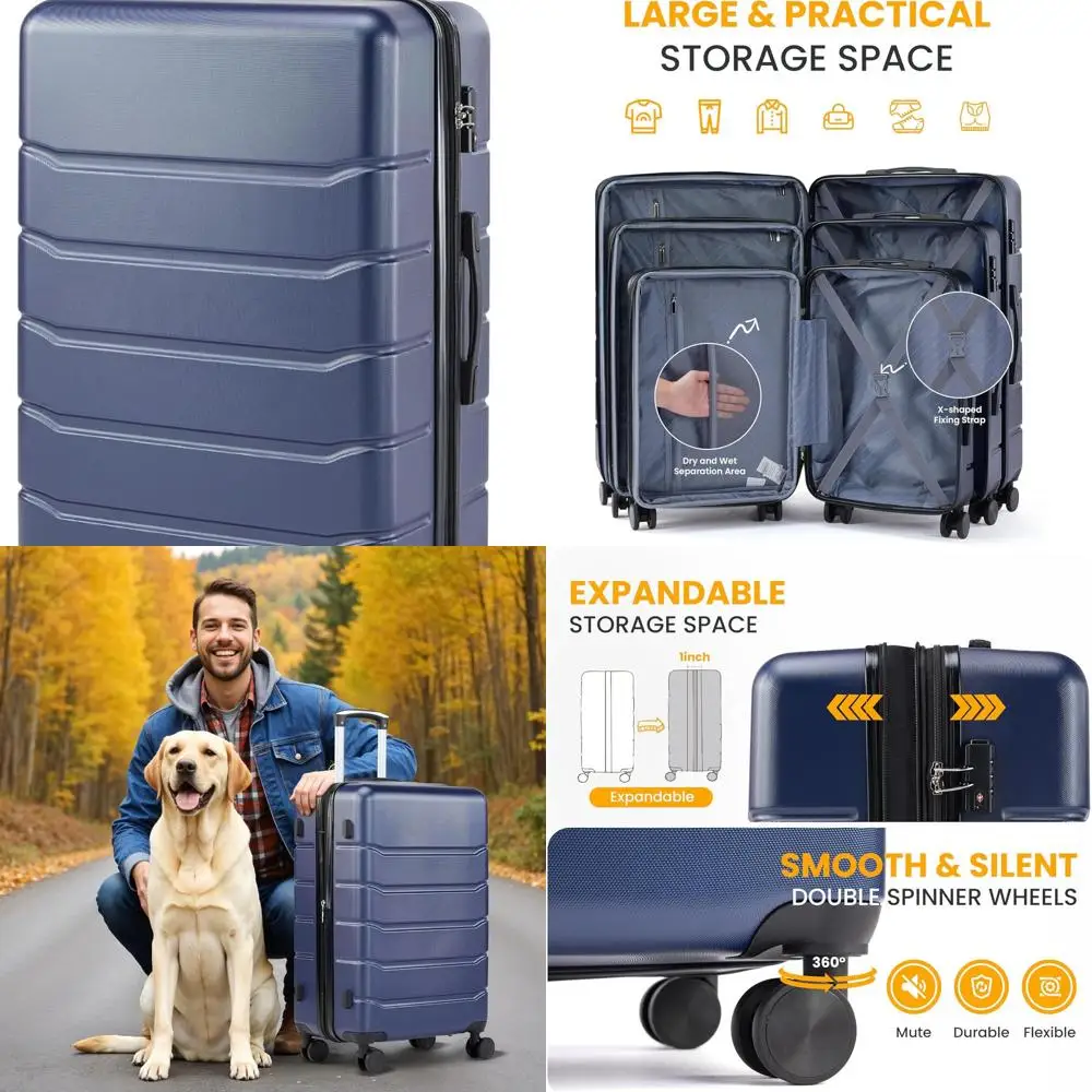 

24-синий расширяемый твердый чемодан-спиннер с замком TSA, легкий чемодан для ручной клади