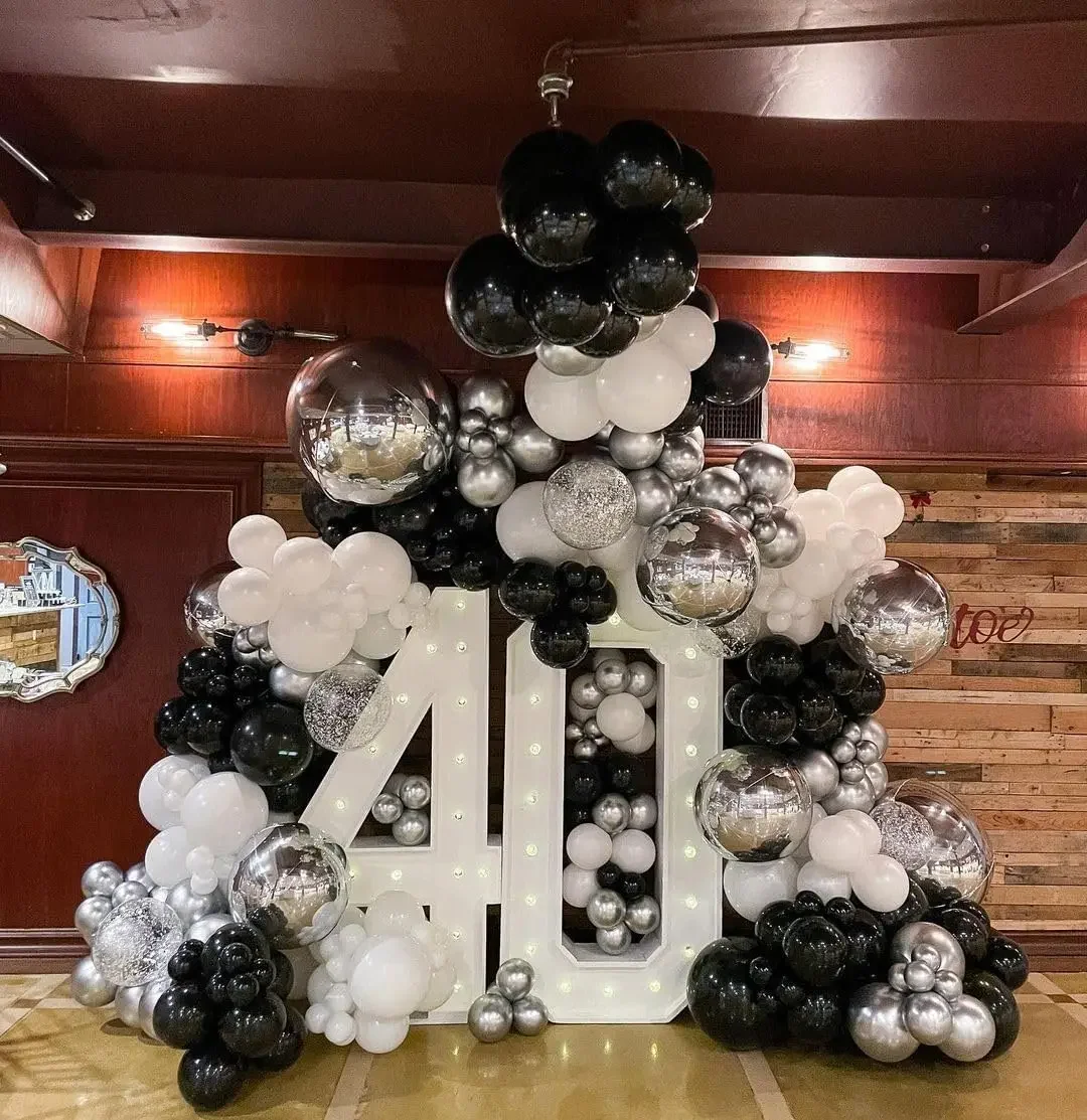 96-teiliges Starburst-Ballons-Girlanden-Set in Schwarz, Weiß und Silber für Hochzeit, Geburtstag, Abschlussfeier, Party-Hintergrund-Dekoration – Detail 6