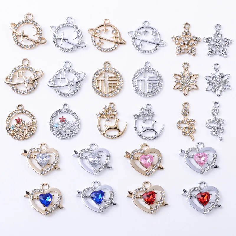 Spot bricolage pendentif incrusté de cristal d'amour flèche de Cupidon univers planète étoile UV couleur rétention alliage pendentif