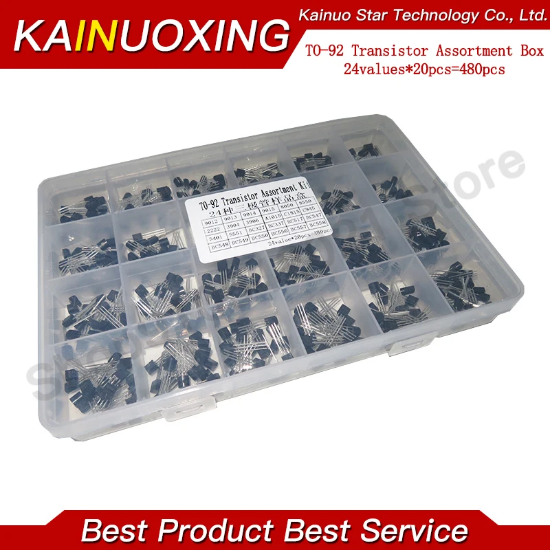 24 Values TO-92 Transistor Assortment Assorted Kit Each BC327 BC337 BC517 BC547 BC548 BC549 2N2222 3906 3904 5401 5551 C945 1015