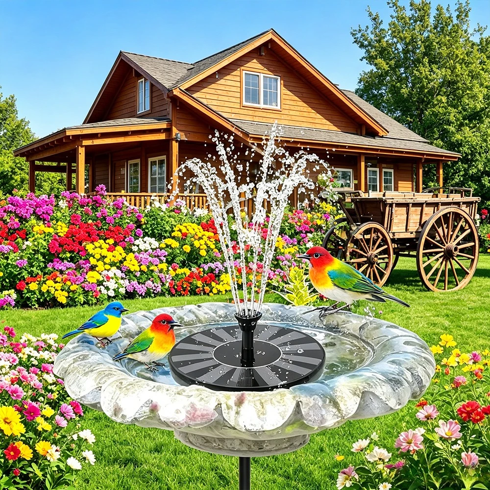 Solar Floating Water Fountain Pump 13/16/18cm, 8 Nozzle Outdoor Pump for Garden Ponds, Bird Baths, and Small Pools