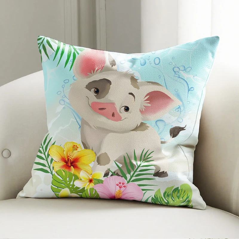 

Disney Moana Tropical Pig Cartoon Print Soft Linen Pillow Case Cushion Cover for Sofa Bedroom Living Room Kids Corner