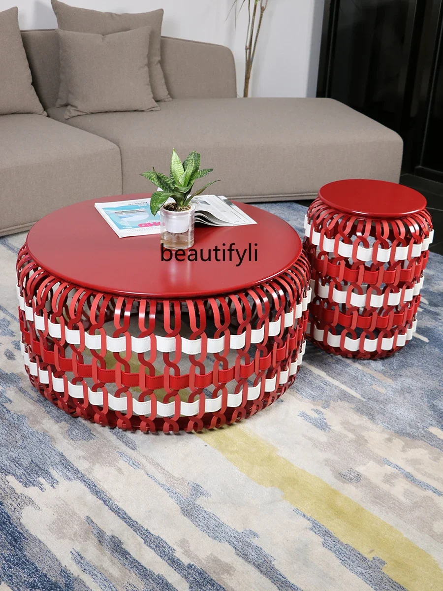 

Light Luxury Creative Lantern round Tea Table Villa Household Living Room Stainless Steel Woven Modern Simple Luxury Tea Table
