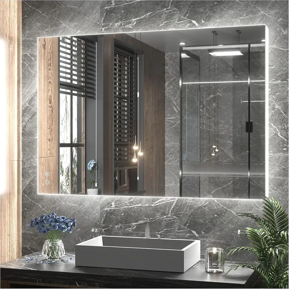 Miroir de courtoisie rétroéclairé 36 x 28 LED, éclairage tricolore, antibuée, variable, mural