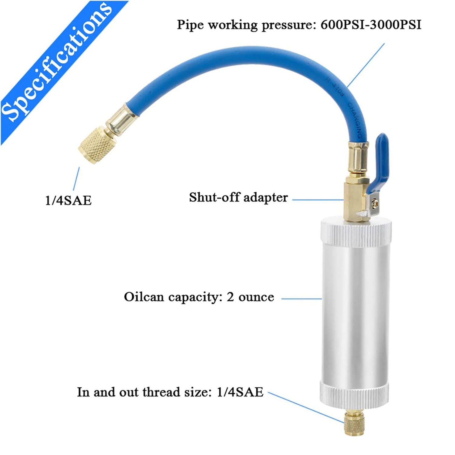 1pcs 1/4SAE R134 2 Air Conditioning R134A R12 R22 Car A/C AC Oil&Dye oz Injection Tool Oil Coolant Filler Tube