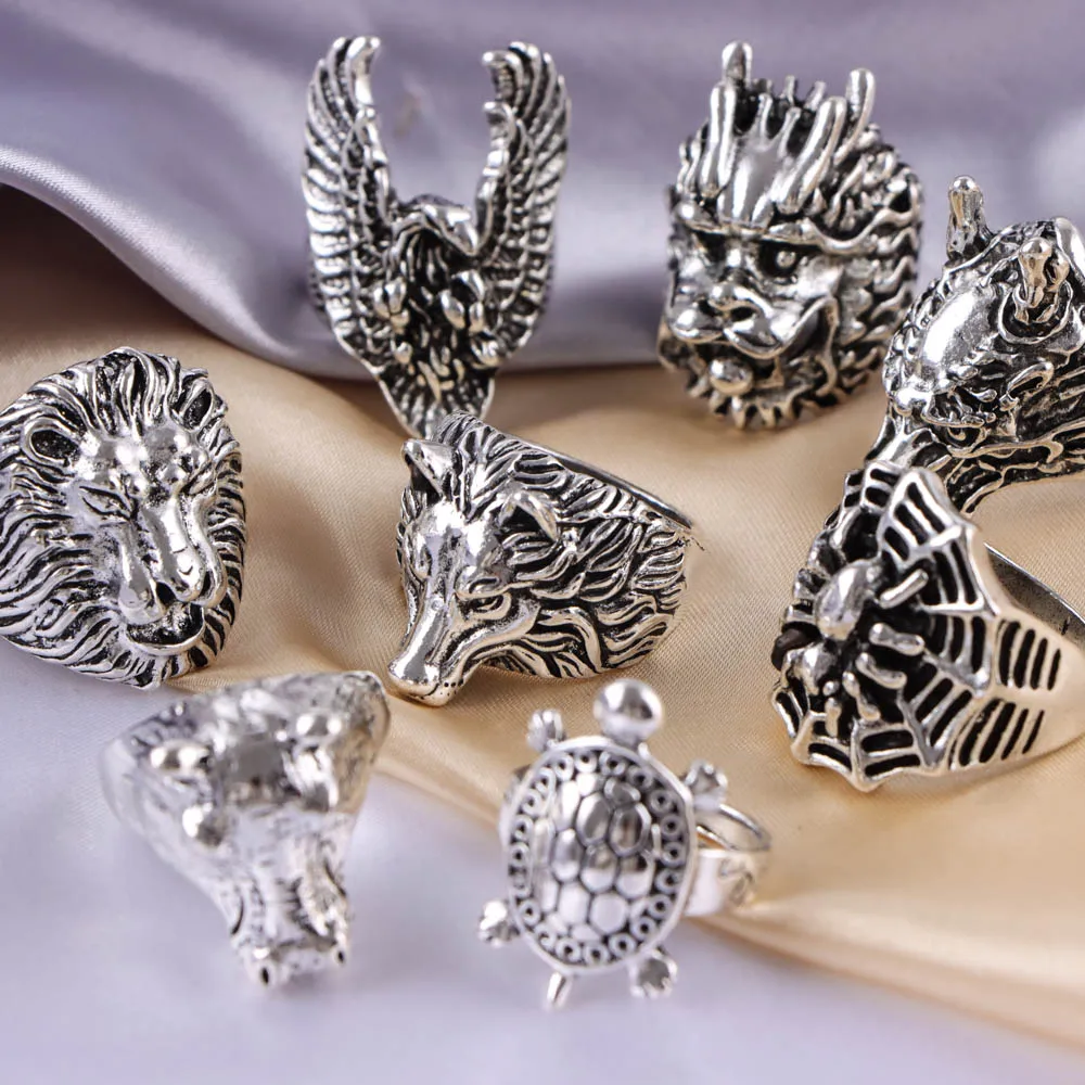 12 قطعة/الوحدة ريترو الشرير الحيوان التنين الأفعى البومة الشيطان العين المفتوحة خواتم للرجال النساء حجم قابل للتعديل مجوهرات اكسسوارات هدية حفلة #4